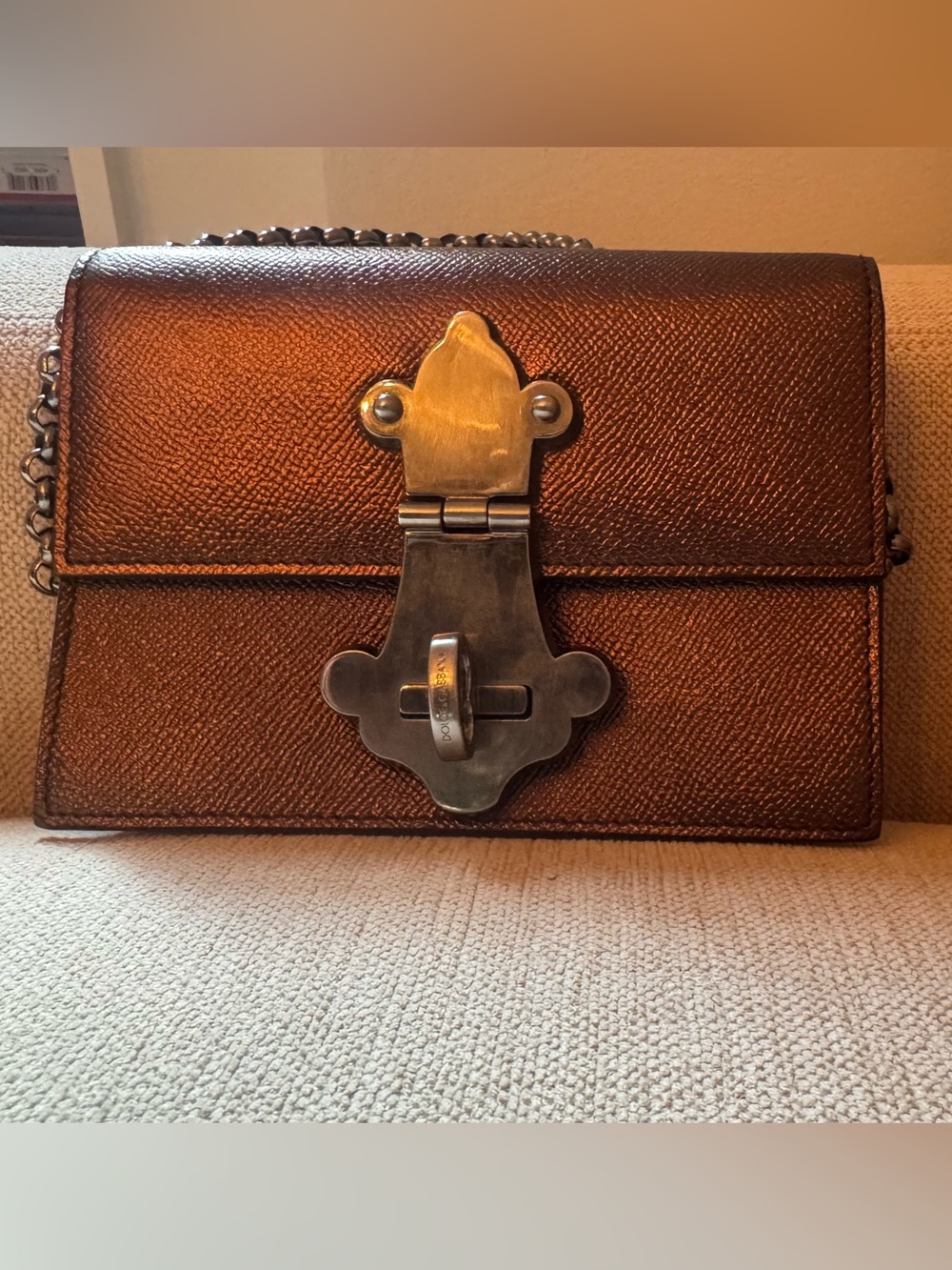 Rare Vintage Dolce & Gabbana Metallic Bronze Leather Shoulder Bag